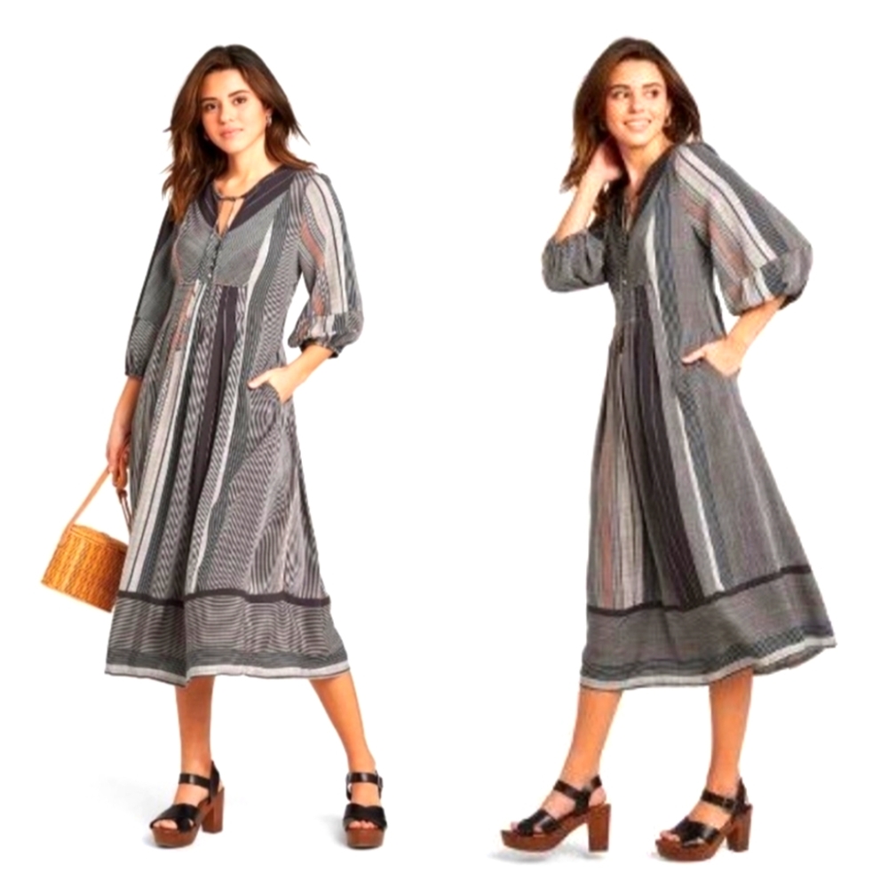 Universal Thread Black/Gray Striped Midi Dress, S… - image 1